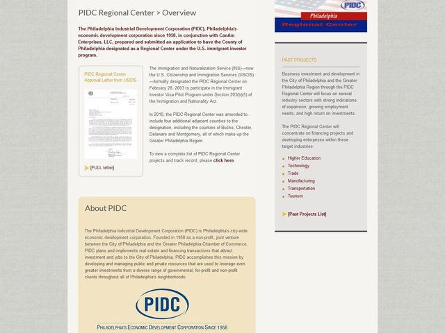 Philadelphia Industrial Development Corporation (PIDC) Regional Center screenshot