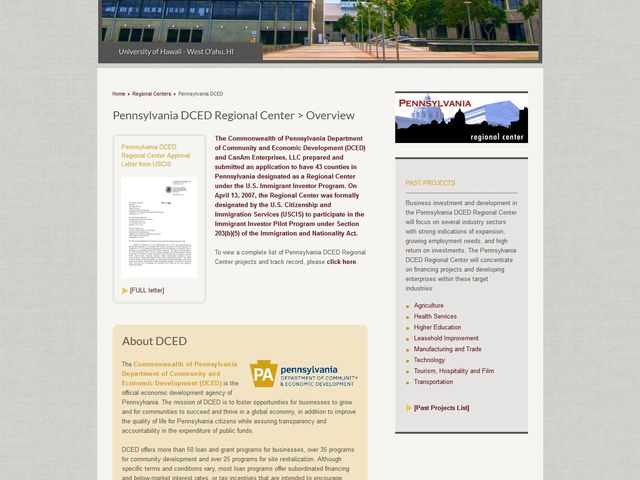 Pennsylvania Department of Community and Economic Development Regional Center screenshot