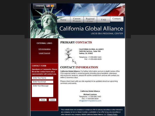 California Global Alliance Regional Center c/o Lewis C. Nelson & Sons, Inc. screenshot