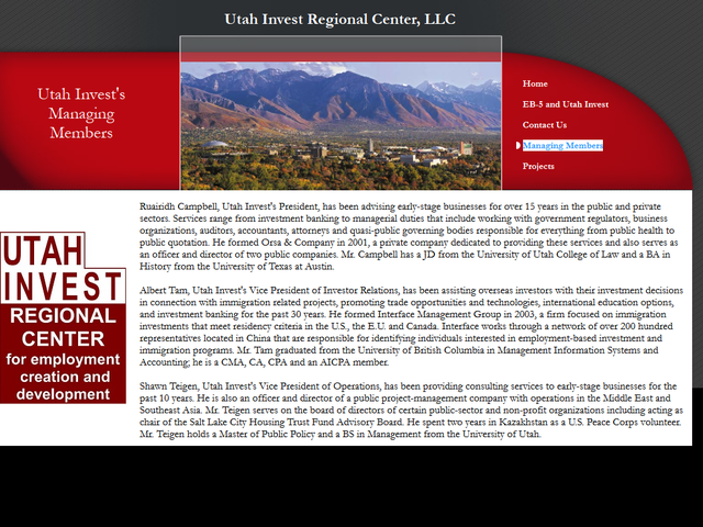 Utah Invest Regional Center screenshot