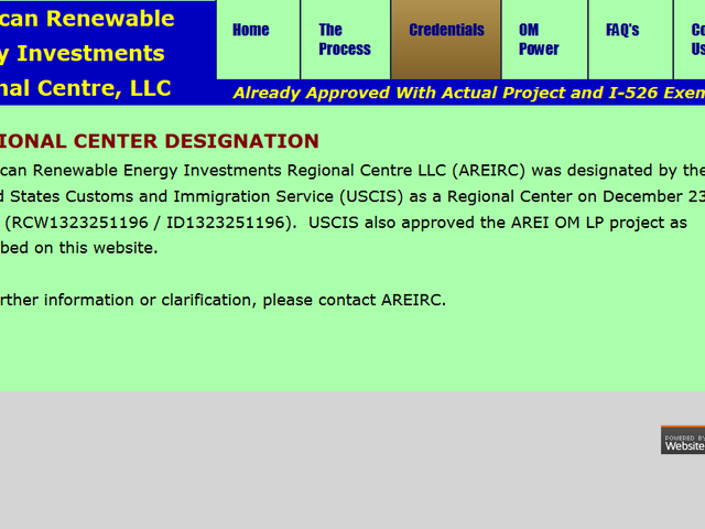 American Renewable Energy Investments Regional Center screenshot