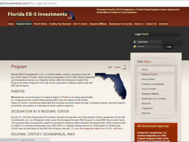 Florida EB5 Investments Regional Center screenshot