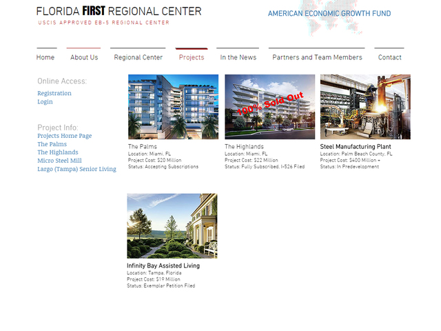Florida First Regional Center (former name USEGF Florida Regional Center) screenshot