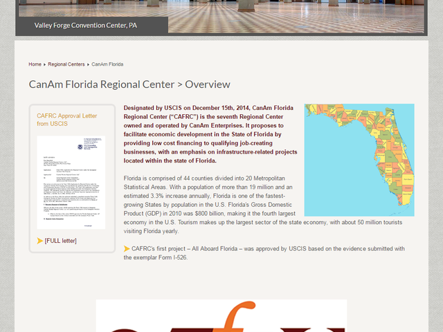 CanAm Florida Regional Center (“CAFRC”) screenshot