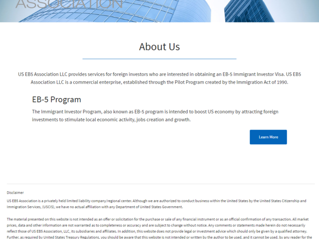 US EB5 Association screenshot