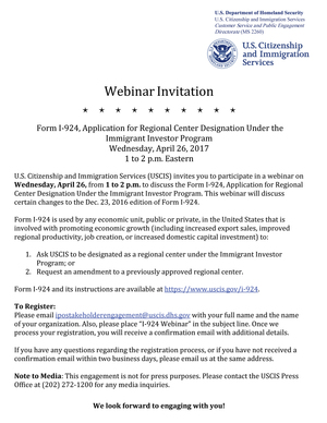 Form I-924, Application for Regional Center Designation Under the Immigrant Investor Program