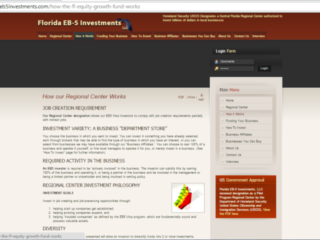 Florida EB5 Investments Regional Center screenshot