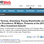 Angel Taveras, Greenberg Traurig Shareholder and Former Providence, RI Mayor, Presents at the 2015 Puerto Rico Investment Summit