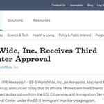 EB-5 WorldWide, Inc. Receives Third Regional Center Approval