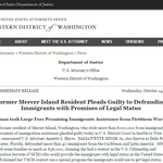 Former Mercer Island Resident Pleads Guilty to Defrauding Immigrants with Promises of Legal Status