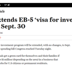 Congress extends EB-5 ‘visa for investment’ policy until Sept. 30
