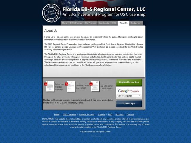 Florida EB-5 Regional Center screenshot
