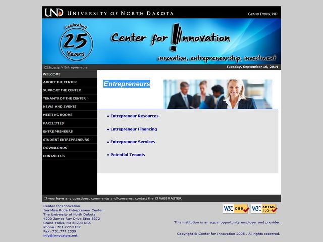 UND Center for Innovation Foundation Regional Center screenshot
