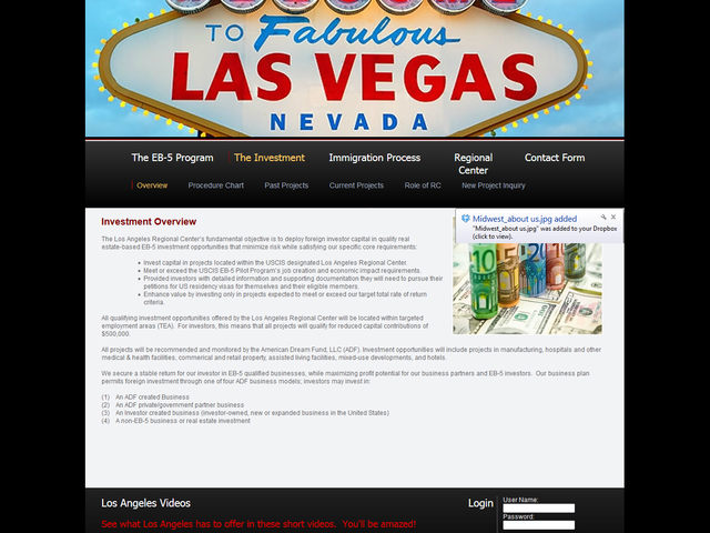 AMERICAN DREAM FUND - Las Vegas Regional Center screenshot
