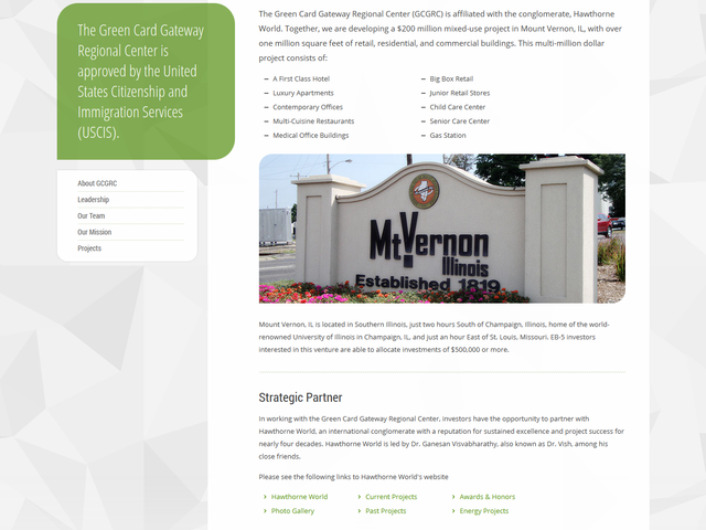 Green Card Gateway Regional Center screenshot