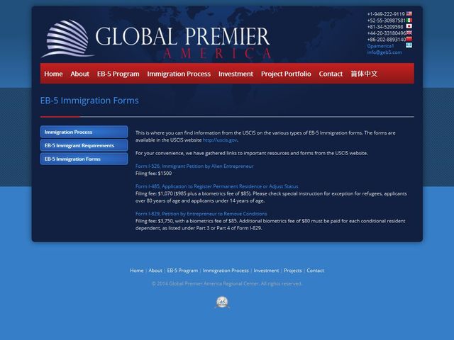 Global Premier America Regional Center screenshot