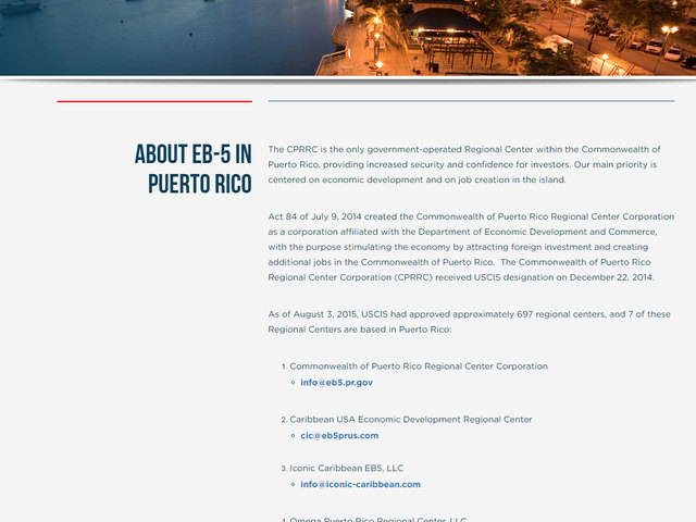 Commonwealth of Puerto Rico Regional Center Corporation screenshot