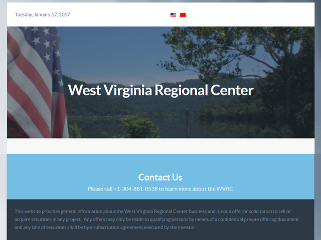 West Virginia EB-5 Regional Center screenshot