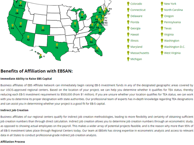 EB5 Affiliate Network States of Washington and Oregon Regional Center screenshot