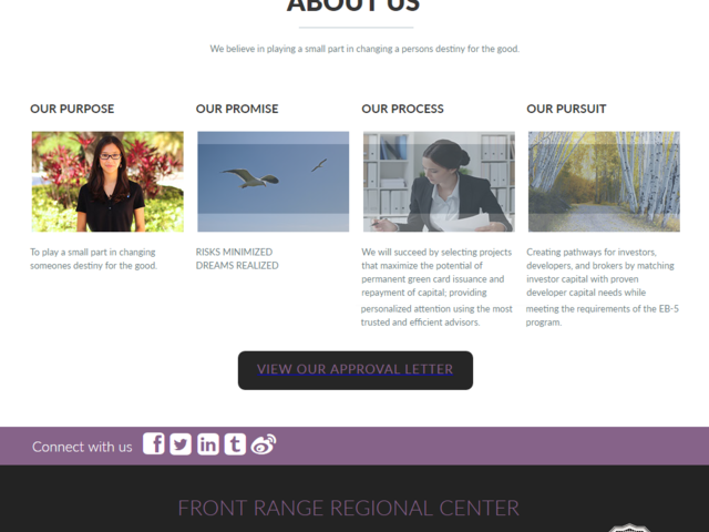 Front Range Regional Center, Inc. screenshot