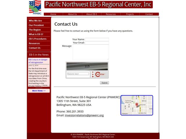 Pacific Northwest EB-5 Regional Center screenshot