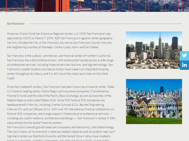 American Dream Fund San Francisco Regional Center screenshot