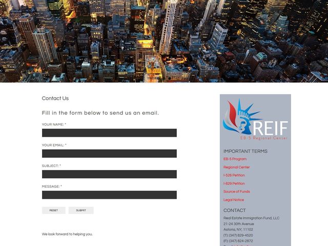 REIF Regional Center screenshot