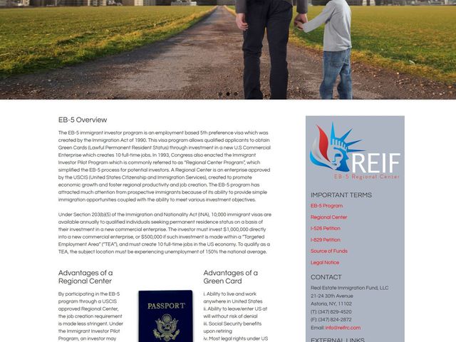 REIF Regional Center screenshot