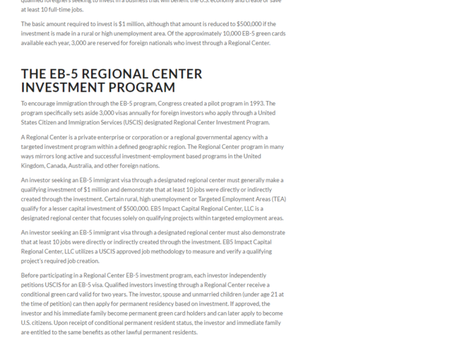 EB-5 Impact Capital Regional Center screenshot