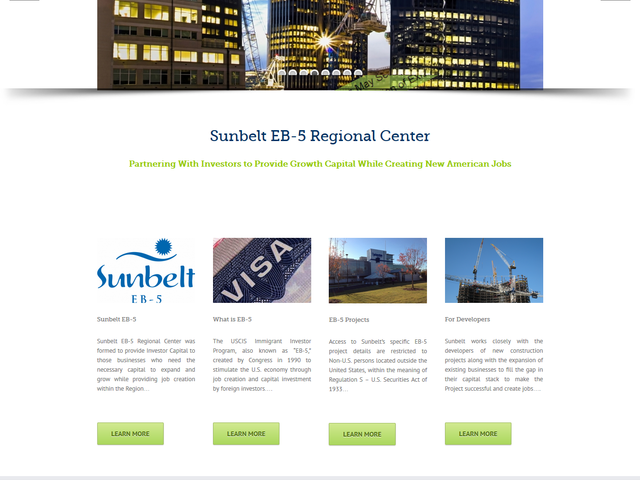 Sunbelt EB-5 Regional Center screenshot