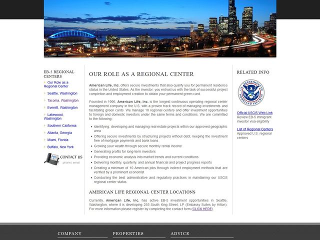 American Life Inc. Regional Center - Seattle (Golden Rainbow & Gateway Freedom Fund) screenshot
