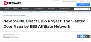 New $500K Direct EB-5 Project: The Slanted Door Napa by EB5 Affiliate Network